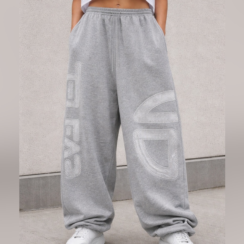 Telfar Baggy Barrel Oversized Mesh Logo Grey Sweatpants Joggers Pants Q